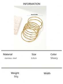 7pcs Set Gold-Plated Smooth Bangle Bracelets, Suitable For Party, Daily Wear, Anniversary, Holidays Gift For Women - Gold - View 13