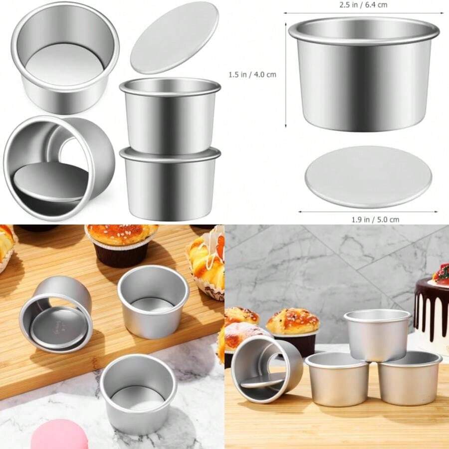 Cabilock 20 Piezas Mini Molde Redondo para Pastel de Aluminio, 2 Pulgadas Molde para Hornear Antiadherente Fondo Extraíble, para Pasteles de Gasa, Brownies, Tartas, Quiches(default) - Multicolor - Ver 1