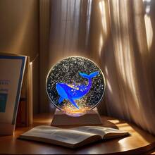 Galaxy Blue Whale Crystal Round Night Light, Dreamy Ocean 3D Carved Atmosphere Lamp, Bedroom Bedside Healing Nightlight, Creative Gift For Ocean Lovers, Desktop Decorative Art Lamp, Accompany You To Explore The Romantic Blue Whale In The Starry Sea - Multicolor - View 1