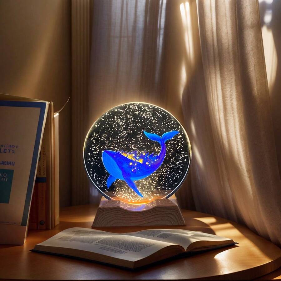 Galaxy Blue Whale Crystal Round Night Light, Dreamy Ocean 3D Carved Atmosphere Lamp, Bedroom Bedside Healing Nightlight, Creative Gift For Ocean Lovers, Desktop Decorative Art Lamp, Accompany You To Explore The Romantic Blue Whale In The Starry Sea - Multicolor - View 1