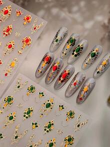 1 bộ móng tay giả 5D họa tiết hoa lá sang trọng màu xanh lá cây phong cách Baroque cổ điển, tự dính, thích hợp trang trí móng tay cho nữ, dự tiệc cưới, dạ hội, sự kiện. - Nhiều màu - Xem 4