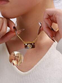 Customized Photo Camera Necklace, Personalized Photo Projection Necklace, Customized Photo Necklace, Women's Jewelry Gift, Gift For Lover On Valentine's Day - Silver - View 3