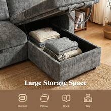 Advwin Sectional Sofa Couch W/ Pull Out Bed L Shaped Reversible Sleeper Sofa Bed W/ Storage Chaise Grey - Grey - View 5