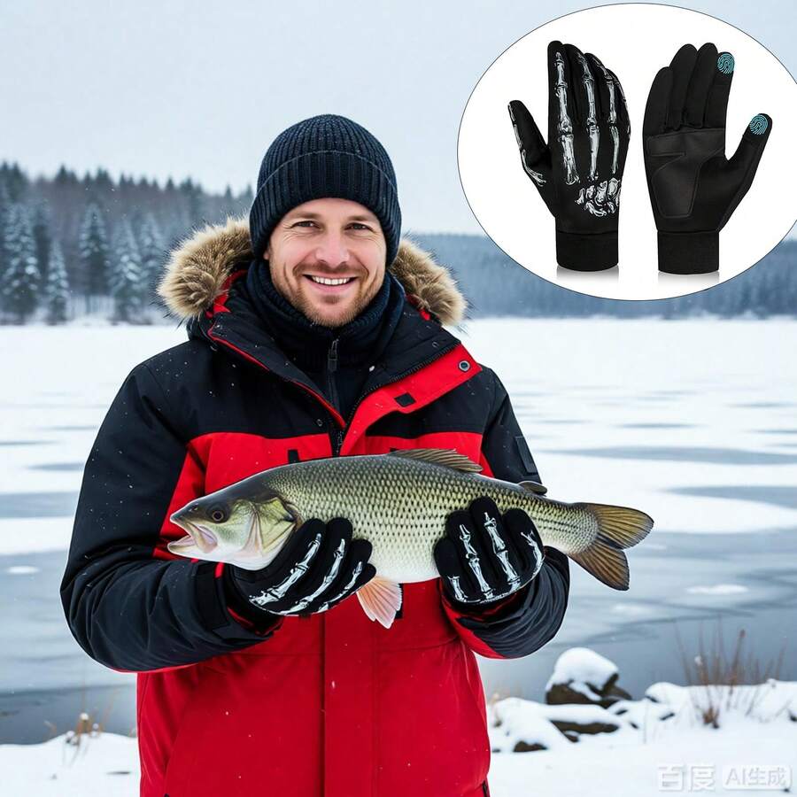 RIGWARL Warm Thin Velvet Fishing Gloves With More Flexible Knuckle Movement Touchscreen Gloves Ghost Claw Design For Running Skiing Cycling & Outdoor Sports - Ghost Claw Style - View 1