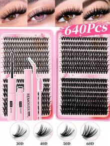 640Pcs10D+20D+30D+40D,30D+40D+50D+60D, 50D+60D+80D+100D Curl Clusters Lashes High Capacity Kit, Fake Eyelashes Book For Beginner Friendly, Thick Fluffy Diy Segmented Lashes Extensions With Bond And Seal, Lash Glue Remover,Tweezers, Mascara Wands, Lightweigh, Reusable, Large Capacity Individual Eyelashes Set - Black - View 16