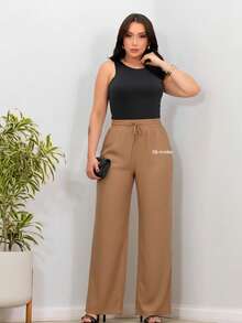 Duna Fabric Wide-Leg Pants - Chocolate - View 1