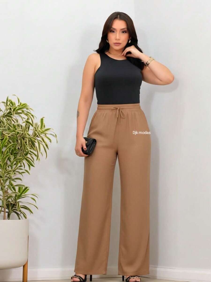 Duna Fabric Wide-Leg Pants - Chocolate - View 1