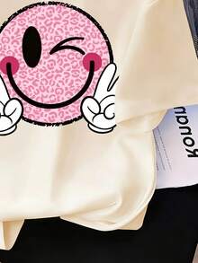 Tween Girl Cartoon Graphic Print Short Sleeve T-Shirt - Apricot - View 5