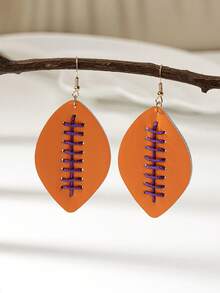 1 Pair PU Leather Rugby Earring , American Football Shape Earring , 2025 Game Day Earrings For Women - Yellow Rugby Earrings - View 1