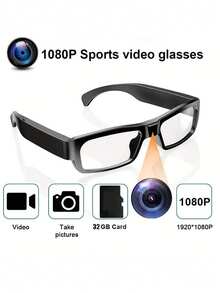 1080P HD Video Camera With Glasses, Digital Video Recorder Camera,Wide-Angle Lens Of 65 °, Eye Protection DV Bicycle Sports Cycling Camera, Outdoor Sports Glasses, Portable Camera With 32GB Memory Card