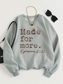 2026 Valentine Outfits For Women Bible Style: Women's Crew Neck Casual Sweatshirt, Letter Print, Simple Loose And Comfortable Valentine's Day - Màu Xám nhạt - Xem 1