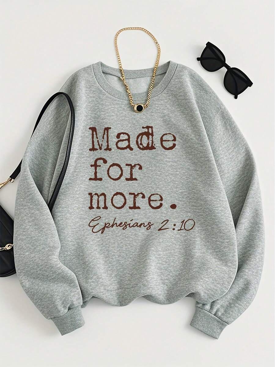 2026 Valentine Outfits For Women Bible Style: Women's Crew Neck Casual Sweatshirt, Letter Print, Simple Loose And Comfortable Valentine's Day - Màu Xám nhạt - Xem 1