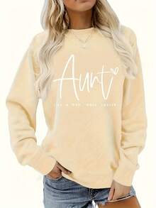 2026 Valentine Outfits For Women Daily Cool Auntie Text Hoodie - Fashion Print Creates  Style, Round Neck Pullover Design, Comfortable Soft Women's Sweatshirt Loose And Comfortable Valentine's Day - Màu Xám nhạt - Xem 4