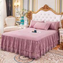 Double Lace Bed Skirt For FQueen Bed - 17in. Drop, Easy Fit Ruffle Bedskirt Wrap Around Bed Skirt, Anti Wrinkle & Fade Resistant,FQueen(60inchX80inch),Russet-Red - 赤褐色 - 查看 1