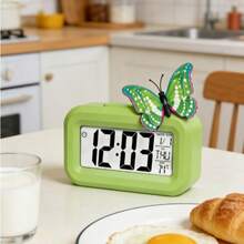 Butterfly Design Color Changing Digital Clock | Bionic Texture Butterfly Decor + Multi-Color Aesthetic Body, Large Screen Sync Time/Date/Temperature + High-Precision Monitoring, Bedroom Oxygen Awakening/Bathroom Environment Monitoring/Office Decor, Luxury Life Scenario Upgraded Item (Random Butterfly) - Multicolor - View 3