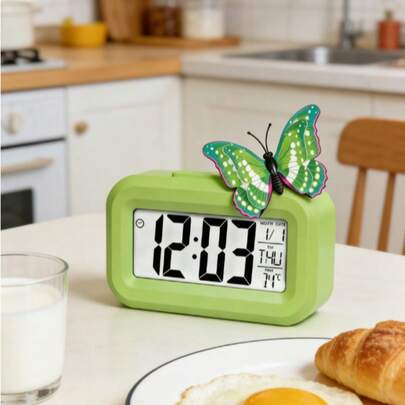 Butterfly Design Color Changing Digital Clock | Bionic Texture Butterfly Decor + Multi-Color Aesthetic Body, Large Screen Sync Time/Date/Temperature + High-Precision Monitoring, Bedroom Oxygen Awakening/Bathroom Environment Monitoring/Office Decor, Luxury Life Scenario Upgraded Item (Random Butterfly)
