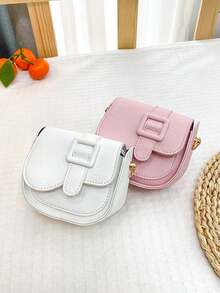 1pc Girls' Solid Color Fashion Mini PU Flap Crossbody Bag, Unique Messenger Bag For Daily Use - White - View 2