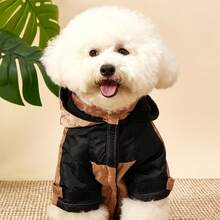 PETSIN 1 Áo khoác gió thời trang thường ngày cho chó cưng, áo khoác trùm đầu tay dài họa tiết chắp vá nhiều màu sắc thiết kế tối giản dành cho chó Teddy, chó Poodle, chó nhỏ, mùa xuân/thu/đông - màu nâu - Xem 11