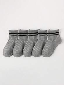 1/5/10 Pairs Kids Classic Casual Double Bar Socks, Minimalist Double Bar Design, Fashionable Breathable Soft Comfortable Versatile Crew Socks, Suitable For Daily Wear, Gifts, Back To School, Campus, Sports, Classroom, New Semester, Students, Assorted Colors & Styles - Multicolor - View 4