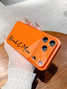 1pc Customized Name, Minimalist Luxury Fashion Trending Orange Deluxe Large View Tempered Glass With Lens Protection Matte Anti-Drop Phone Case Compatible With IPhone 17/17Pro/17ProMax/17Air/16/16Pro/16ProMax/16Plus/15/15Plus/15Pro/15ProMax/14/14Plus/14Pro/14ProMax/13/13Pro/13ProMax/12/11 Phone Accessories, Full Coverage Premium Protection