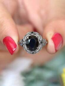 Retro Elegant Style Women's Ring, Classical Vintage Black Filigree Ring, Valentine's Day Gift, Suitable For Holiday Parties, Dances, Christmas, Thanksgiving, Daily Wear, Wedding Engagement Wear, Best Gift Giving,High Quality Jewelry, Exquisite Craftsmanship. - 彩色 - 查看 11