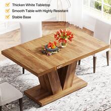 Tribesigns 47-Inch Wooden Dining Table With Heavy Duty Pedestal For 4, Farmhouse Kitchen Dinner Table Eating Table For Home, Dining Room, Small Space - 胡桃棕 - 查看 5