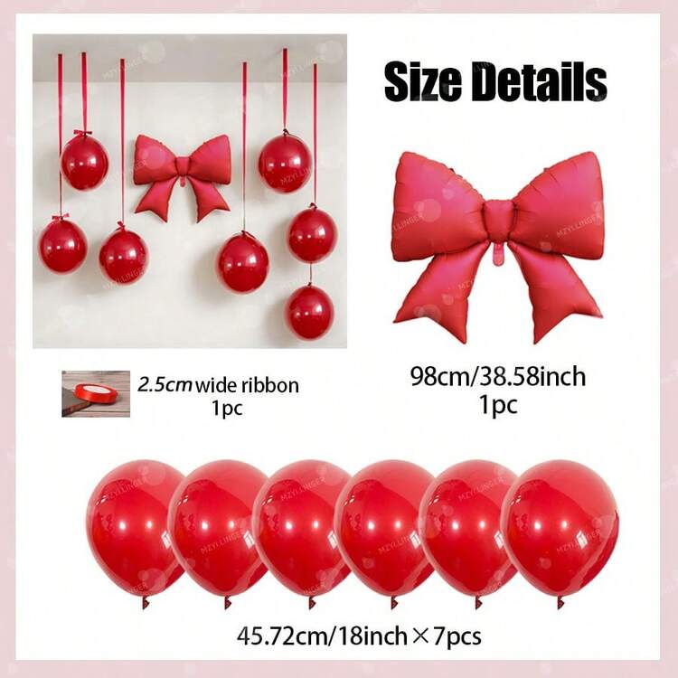 Bộ trang trí tiệc gồm 1 bóng bay cao su 18 inch, ruy băng polyester 2.5cm và nơ cỡ lớn. Thích hợp cho tiệc đính hôn, trang trí phòng, tiệc cưới, ngày Valentine, sinh nhật, họp mặt gia đình. Có nhiều màu sắc để lựa chọn. - Nhiều màu - Xem 10