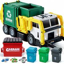 JOYIN Juego de Juguetes de Camiones de Basura con Motor de Fricción Incluye Basurero Incluye Basurero Cubos de Basura y Tarjetas de Aprendizaje para Niños - como en la foto - Ver 1