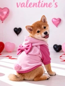 LUCKIE LABO 1pc Cute Pink Color-Block Bow Decor Hoodie Sweatshirt, Suitable For Indoor And Outdoor Use For Cats And Dogs - Pink - View 3