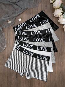 6pcs/Pack Women's Comfortable Panties With Love Print - Nhiều màu - Xem 3