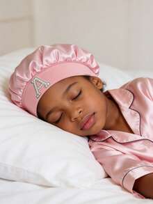 1pc Toddler/Kids 26 Letters Smooth Satin Sleep Cap, Fashionable & Comfortable, Breathable Anti-Slip, Daily Hair Care Hat - Pink - View 4