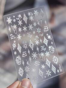 1片装冬季天鹅绒雪花水钻白色奢华梦幻5D美甲贴纸，自粘式按压美甲贴，适合女性优雅节日美甲装饰，可用于圣诞节、新年派对 - 彩色 - 查看 7