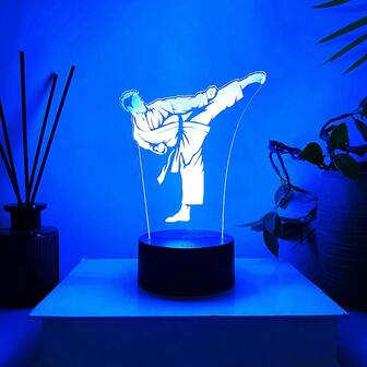 1 st kreativ karatefigurstämningslampa, används som dekorativ omgivningsbelysning för rum, skrivbordsdekoration, beröringskänslig 7-färgsskiftande liten akrylnattlampa, födelsedagspresent, julklapp