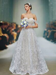 Anpoket New Arrival Off Shoulder Delicate Wedding Dress Embroidery A-Line Dress - White - View 3