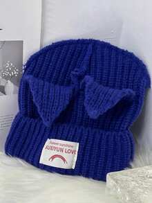 1 Peça Chapéu de Malha com Etiqueta de Tecido Desgastado e Decoração de Orelha Listrada da Moda Feminina, Quente para Looks de Outono/Inverno - Multicolorido - Visão 8