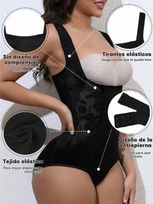 COTOLO Body moldeador de mujer negro con tirantes anchos - disfraz halloween mujer, corset mujer, faja de mujer, faja colombiana para mujer, Halloween Gifts, Halloween Essentials, faja posparto para mujer - Patrón negro - Ver 3