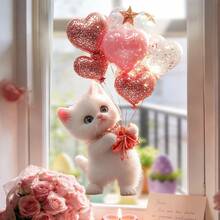 1/2pc Easter Bunny Heart Shaped Glass Sticker, With Cat Design, Single Layer Window Decal, Static Cling, Reusable, Suitable For Bedroom, Living Room, Balcony Window Decoration - multicolor - View 2