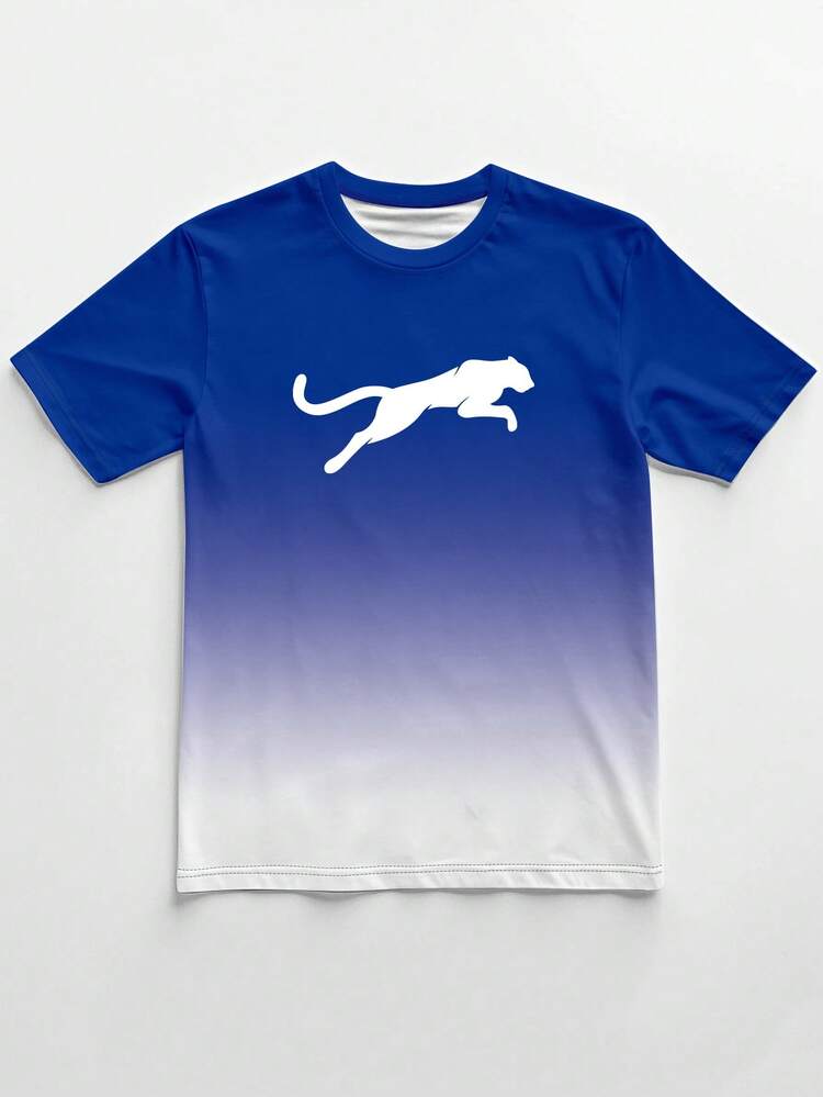 Women's Breathable Casual Short Sleeve Round Neck T-Shirt, Ombre Pattern, Polyester Blend, Machine Washable, Suitable For Summer Sports, Leisure, Fitness Activities - Multicolor - View 3