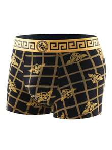 8pcs Men's Luxury Black & Gold Printed Waist Briefs, Breathable & Comfortable Boxer Shorts, Elastic Sports Underwear, Casual & Durable Men's Daily Wear - Multicolor - View 4