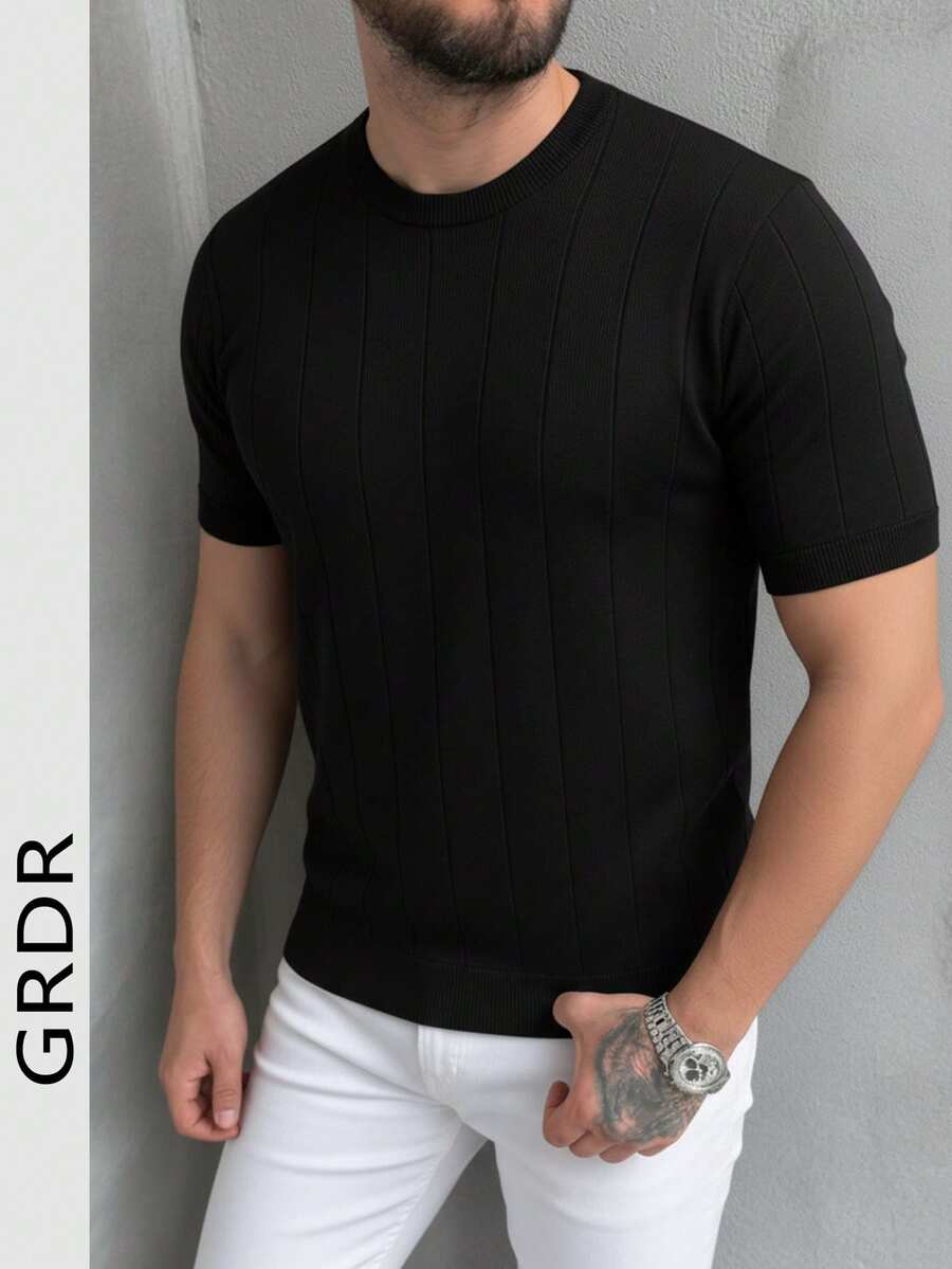 GRDR Men's Summer Round Neck Solid Color Short Sleeve Knit Sweater, Suitable For Summer Outings, Essential For Fashionable Styling