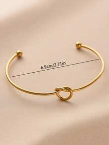 1 件时尚简约优雅欧式可调节金色蝴蝶结心形开口手链，百搭配饰，适合女性日常和节日穿着 - 金色 - 查看 6