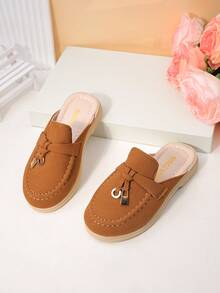 Dép xăng đan tua rua mới cho bé gái mùa xuân và mùa thu, dép lê hở gót, dép đi ngoài trời cho trẻ nhỏ và trẻ mới biết đi. - màu nâu - Xem 6