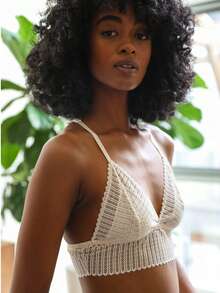 Ribbed Racerback Bralette – Lace Detail Comfort - 象牙 - 查看 4