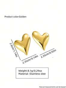 VceTd 1 Pair Cute & Fresh Asymmetrical Heart Shaped Stainless Steel Earrings, Suitable For Women To Wear On Vacation, Travel, Dates Or As Valentine's Day Gift