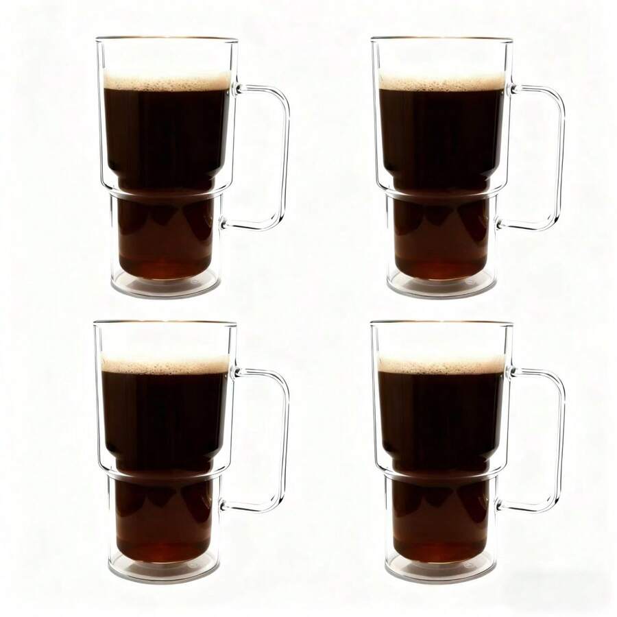 1/2/4pcs - 400ml Capacity Glass Water Cups, Coffee Containers, Glass Beer Mugs, Handled Glass Cups, Glassware Set, Mugs, Double-Layer Heat-Resistant Glass Drinkware, High-Quality Glass Containers, Suitable For Home, Office, Cafe, Bar, Holiday Party, Wedding Gifts - Transparent - View 1