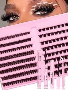 1624pcs,320pcs, 224pcs, 200pcs, 160pcs, D Curl, 30D 60D 80D 100D Eyelash Extension Kit, DlY Eyelash Extension Kit, Individual Lashes Cluster, Lash Clusters With Lash Bond, Lash Remove And Seal And Tweezers Tools, Suitable For Daily Commuting Or Holiday Celebration And Convenient For DIY Eyelash Makeup Design At Home - 黑色 - 查看 14