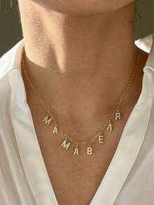 1 Minimalist DIY Letter Necklace, Cubic Zirconia Gold/Silver Initial Letter DIY Necklace, Customized Simple Letter Name Necklace, Personalized Stainless Steel Initial Letter MAMA Pendant Necklace, Ideal Gift For Mothers, Fashionable Autumn And Winter Accessories, Can Be Layered With Other Necklaces, Multiple Styles To Wear