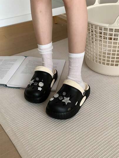 XIXITIAO 1 Pair DIY Fashionable Colorblock Comfortable Breathable Hollow Slip-On Sandals, Casual Minimalist Style, Lightweight For Indoor/Outdoor Wear, Summer