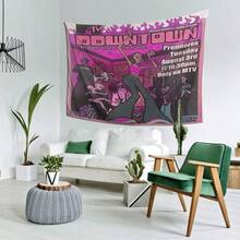 MTV Downtown Tapestry - Vintage 1999 Promo Poster Wall Hanging, Pink & Purple Retro MTV Animated Series Art, Nostalgic '90s Music Video Aesthetic For Bedroom Dorm Living Room Party Decor - 彩色 - 查看 3