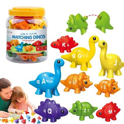 Dinosaur Pairing Puzzle Toy With Storage Bucket Toddler Double-Sided Alphabet Number Pattern Early Education Toy